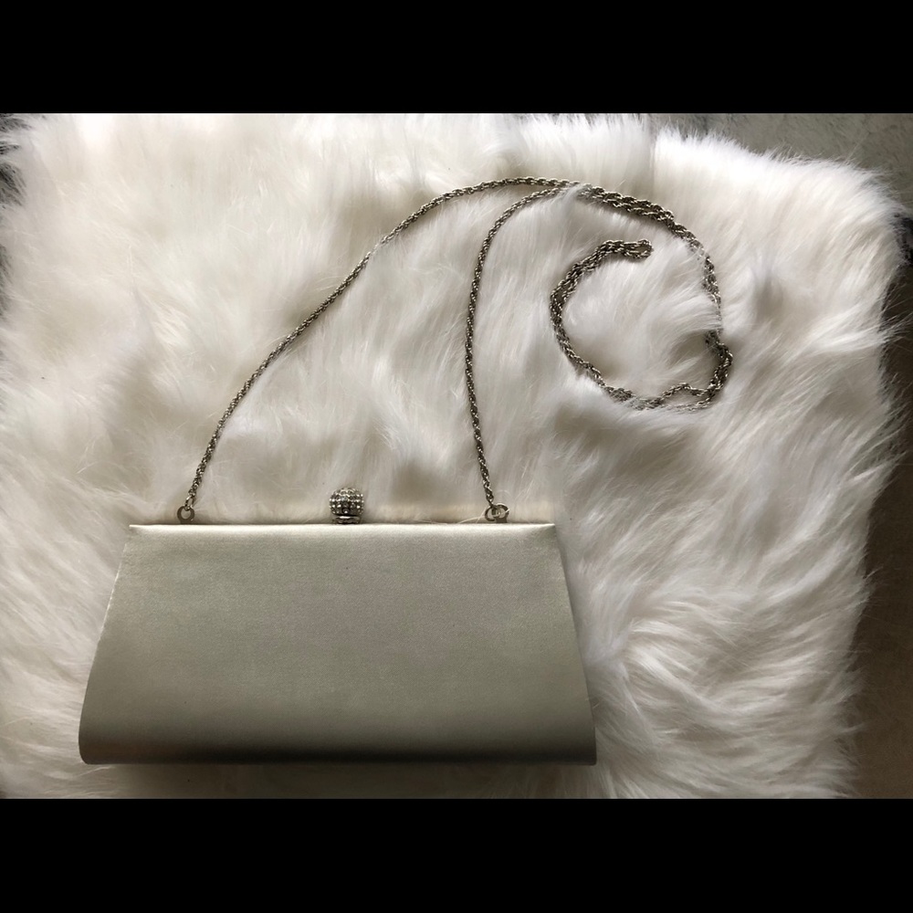 Le Regale Silver Satin Embellished Evening Bag